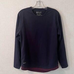 BYLT Shirt Navy Drop Cut Long Sleeve Dual Layer Lux Gym Athleisure Men's Small